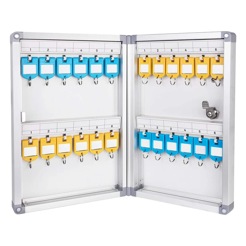 axisgo - Amazon Basics Schlüsselkasten für 24 Schlüssel, abschließbarer Kasten, Rechteckig, 6.1 x 21.6 x 31.8 cm, Silber