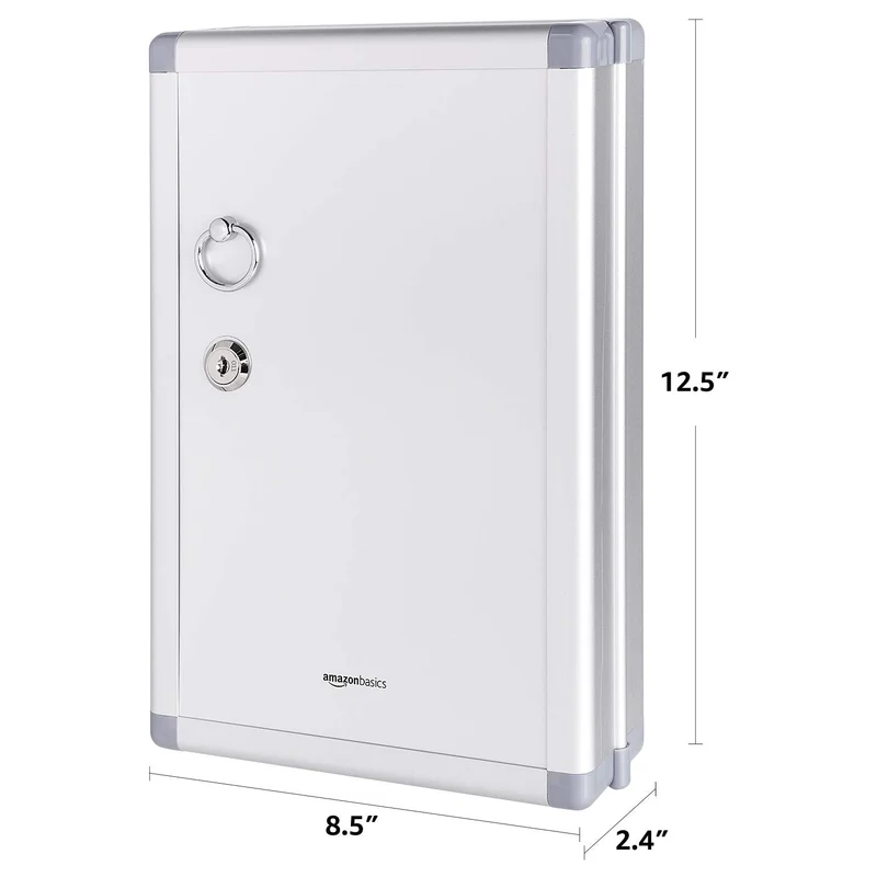 axisgo - Amazon Basics Schlüsselkasten für 24 Schlüssel, abschließbarer Kasten, Rechteckig, 6.1 x 21.6 x 31.8 cm, Silber