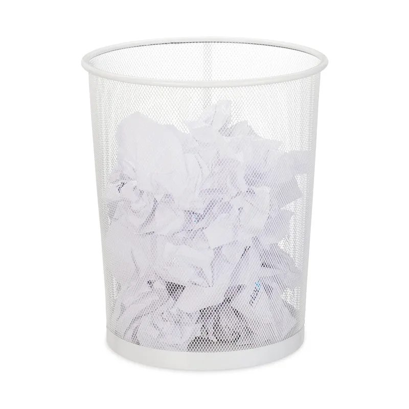 axisgo - Relaxdays Papierkorb, Büro & Jugendzimmer, offen, rund, Drahtgeflecht, Papiermülleimer, Metall, HxD: 35 x 29,5 cm, weiß