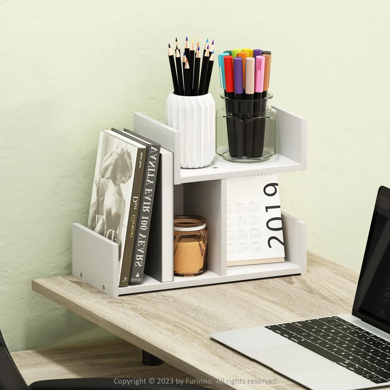 axisgo - Furinno Hermite Aufbewahrungs-Organizer aus Holz für Schreibtisch-Bücherregal für Heim- und Bürobedarf, Weiß, 3 Fächer