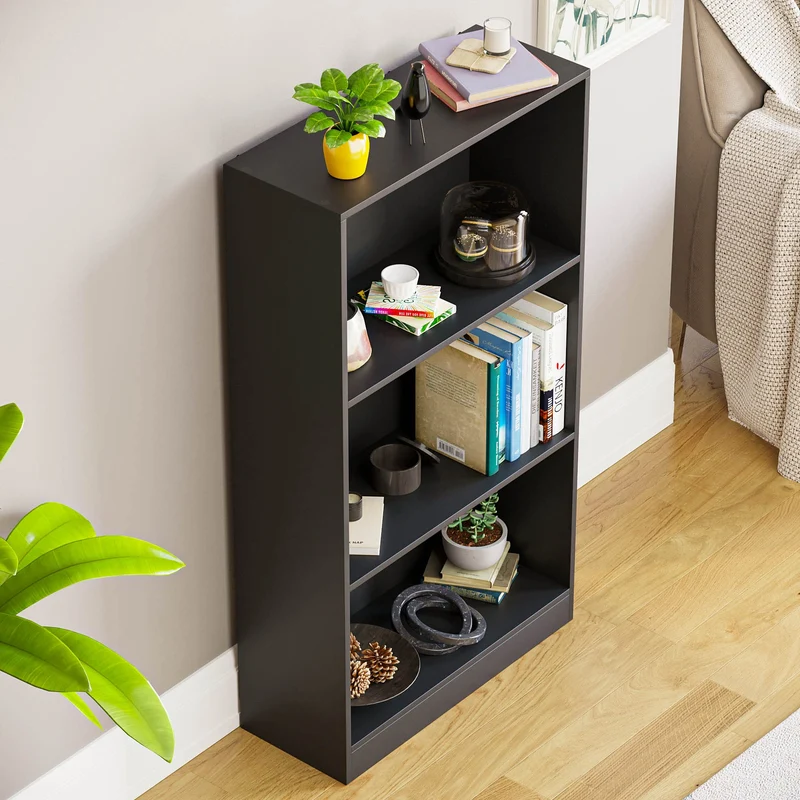 axisgo - Vida Designs Cambridge Bücherregal mit 3 Ebenen, mittelhoch, schwarz, Holz-Regaleinheit für Büro, Wohnzimmermöbel, 24 x 60 x 108 cm