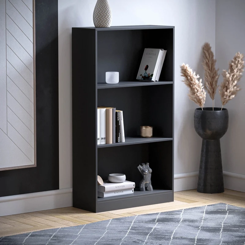 axisgo - Vida Designs Cambridge Bücherregal mit 3 Ebenen, mittelhoch, schwarz, Holz-Regaleinheit für Büro, Wohnzimmermöbel, 24 x 60 x 108 cm