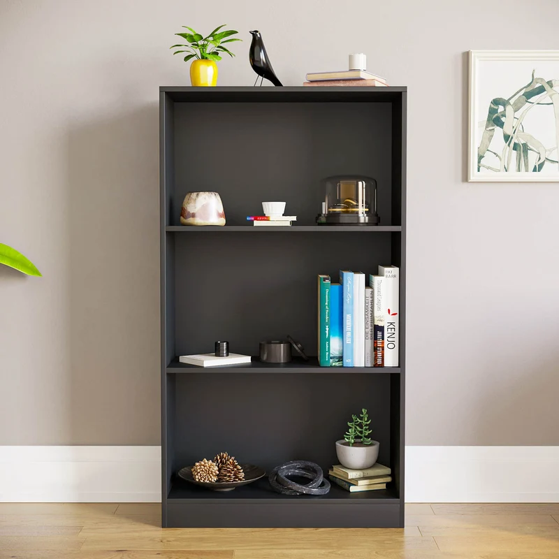 axisgo - Vida Designs Cambridge Bücherregal mit 3 Ebenen, mittelhoch, schwarz, Holz-Regaleinheit für Büro, Wohnzimmermöbel, 24 x 60 x 108 cm