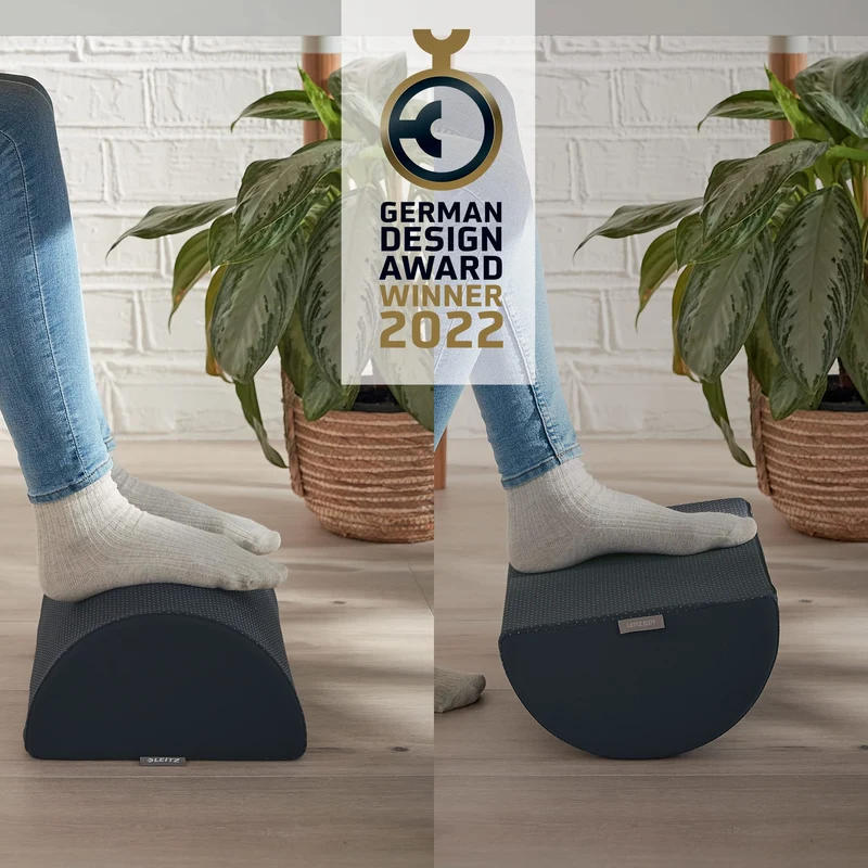axisgo - Leitz Schreibtisch-Fußstütze, verstellbare Bein- & Kniestütze, ideal im Home Office, lindert Schulter- & Rückenschmerzen, Schaumstoff mit Stoffbezug, IGR-zertifiziert, Ergo Cosy Serie, Grau, 53710089