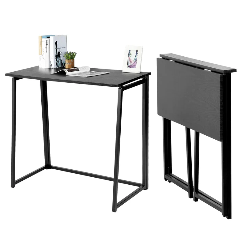 axisgo - MEUBLE COSY Klapptisch Kleiner Klappbarer Schreibtisch Laptoptisch aus Holz und Metall Computertisch fürs Büro, Wohnzimmer, Home Office, Industrie-Design, Schwarz