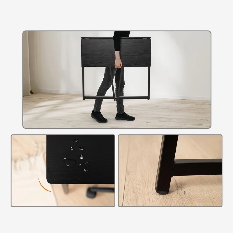 axisgo - MEUBLE COSY Klapptisch Kleiner Klappbarer Schreibtisch Laptoptisch aus Holz und Metall Computertisch fürs Büro, Wohnzimmer, Home Office, Industrie-Design, Schwarz