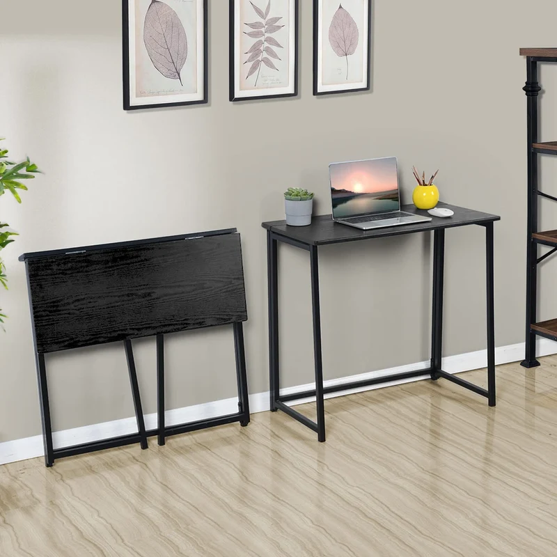 axisgo - MEUBLE COSY Klapptisch Kleiner Klappbarer Schreibtisch Laptoptisch aus Holz und Metall Computertisch fürs Büro, Wohnzimmer, Home Office, Industrie-Design, Schwarz