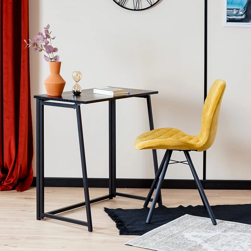 axisgo - MEUBLE COSY Klapptisch Kleiner Klappbarer Schreibtisch Laptoptisch aus Holz und Metall Computertisch fürs Büro, Wohnzimmer, Home Office, Industrie-Design, Schwarz