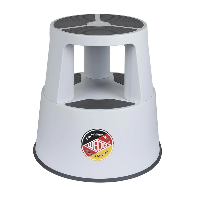 axisgo - WEDO Rollhocker Super Step – robuster Tritthocker aus bruchfestem Kunststoff, TÜV/GS-geprüft nach EU-Norm EN 14183-F, rutschfest & rollbar, Made in Germany, Höhe ca. 43 cm, Tragkraft 150 kg, Lichtgrau