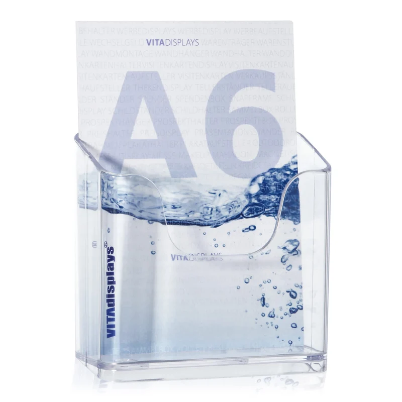 axisgo - 10 Stk. DIN A6 Tischprospektständer als Flyerständer, transparenter Flyerhalter und standfester Tisch-Prospekthalter, Postkartenständer, glasklarer Tisch-Prospektständer für A6 Flyer und Postkarten