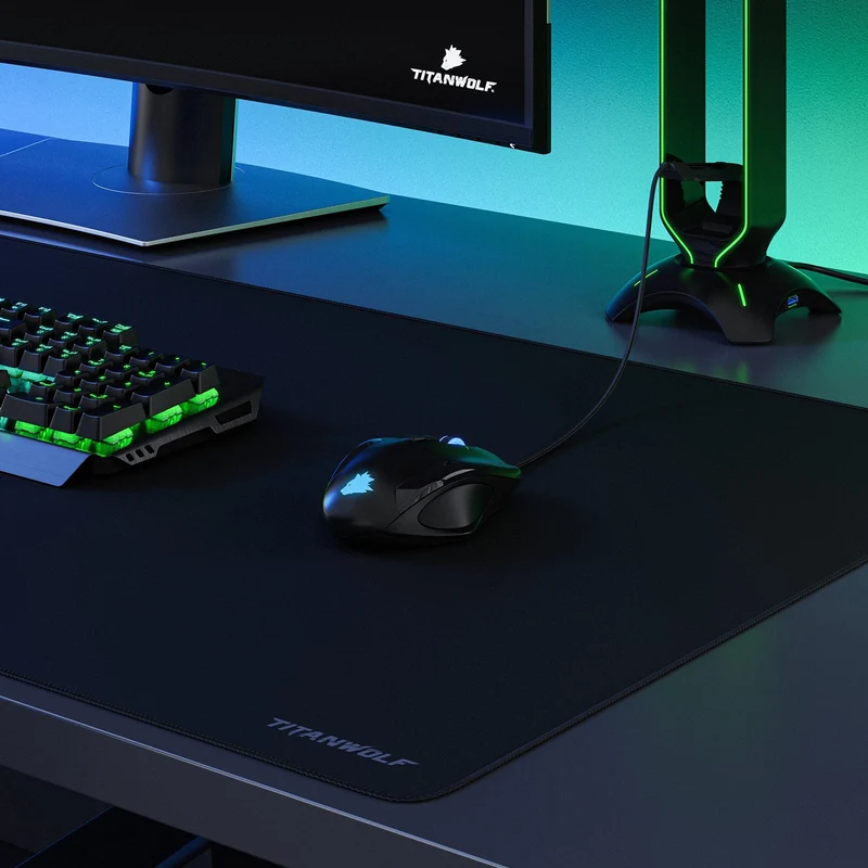 axisgo - Titanwolf- Übergröße Mauspad Gaming Titanwolf 1200x600mm XXXL Mousepad groß mit Motiv Tischunterlage Large Size - verbessert Präzision und Geschwindigkeit XXL z.B. für Logitech Maus und Tastatur