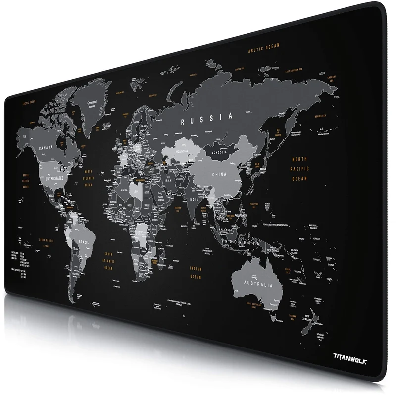 axisgo - TITANWOLF - XXL Mauspad Gaming Titanwolf 900x400 mm - Mousepad XXL Gaming Groß - Tischunterlage Large Size - verbessert Präzision und Geschwindigkeit - Design Weltkarte Schwarz