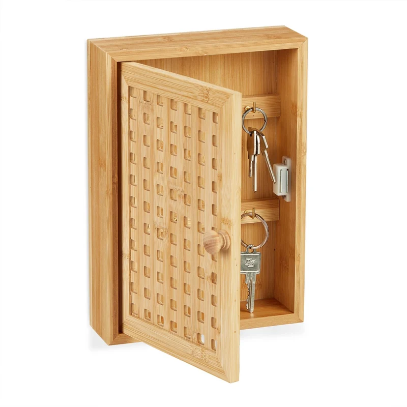 axisgo - Relaxdays Schlüsselkasten, Bambus, 8 Haken, HxBxT: 27 x 19 x 7,5 cm, Schlüsselaufbewahrung Flur, Schlüsselschrank, Natur