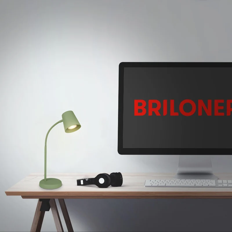 axisgo - BRILONER – Nachttischlampe, Schreibtischlampe Schwenkbar, Tischlampe GU10 für Home Office mit Kabelschalter, Leselampe, Lindgrün