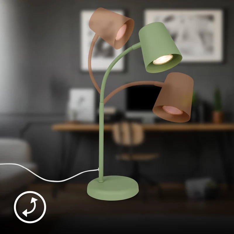 axisgo - BRILONER – Nachttischlampe, Schreibtischlampe Schwenkbar, Tischlampe GU10 für Home Office mit Kabelschalter, Leselampe, Lindgrün