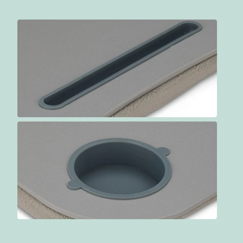 axisgo - Relaxdays Laptopkissen, LED-Licht, tragbar, flacher Lapdesk, mit Getränkehalter, weiches kleines Schosstablett, grau