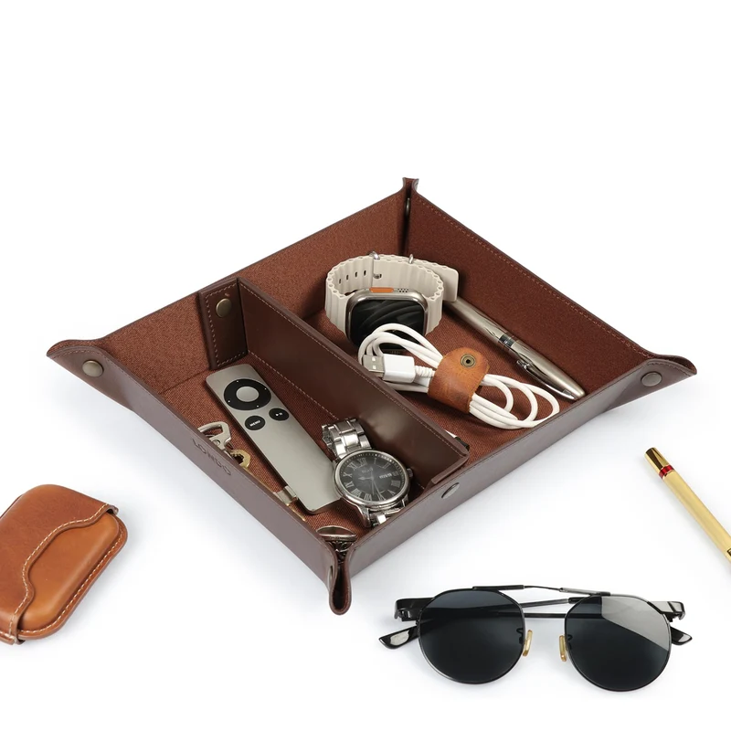 axisgo - Londo Leder Taschenleerer - Vide Poche - Ledertablett Organizer, Praktische Aufbewahrungsbox - für Geldbörsen, Uhren, Schlüssel, Münzen, Handys und Büroausstattung