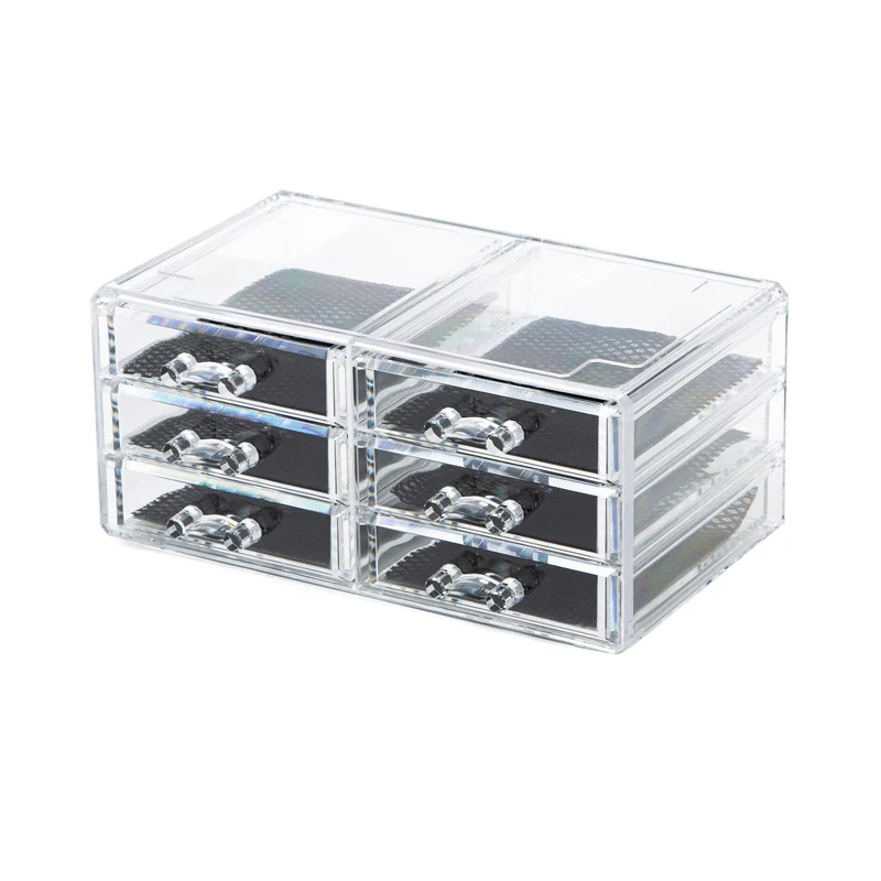 axisgo - Compactor RAN6044 Make-up- und Schmuck-Aufbewahrungsbox mit 6 Schubladen, transparent, Polystyrol und Stoff, 23,8 x 15 x Höhe 11 cm
