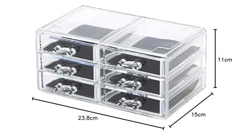 axisgo - Compactor RAN6044 Make-up- und Schmuck-Aufbewahrungsbox mit 6 Schubladen, transparent, Polystyrol und Stoff, 23,8 x 15 x Höhe 11 cm