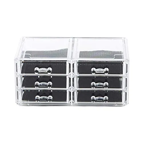 axisgo - Compactor RAN6044 Make-up- und Schmuck-Aufbewahrungsbox mit 6 Schubladen, transparent, Polystyrol und Stoff, 23,8 x 15 x Höhe 11 cm