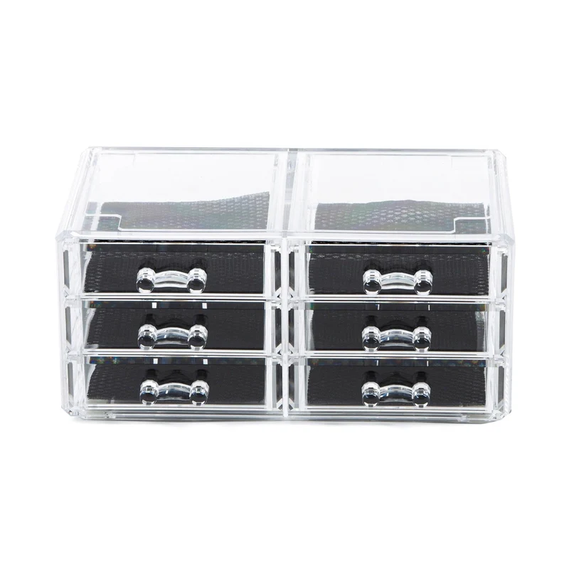 axisgo - Compactor RAN6044 Make-up- und Schmuck-Aufbewahrungsbox mit 6 Schubladen, transparent, Polystyrol und Stoff, 23,8 x 15 x Höhe 11 cm