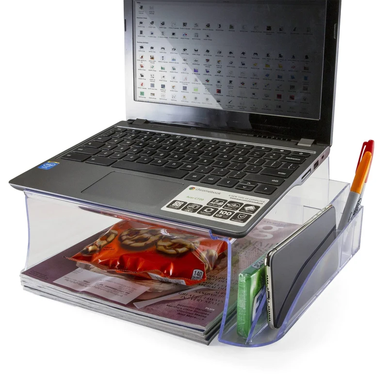 axisgo - Officemate Telephone Stand, Laptop Stand, Clear Plastic Computer Riser, Laptops Elevator for Desk, Clear (21524)