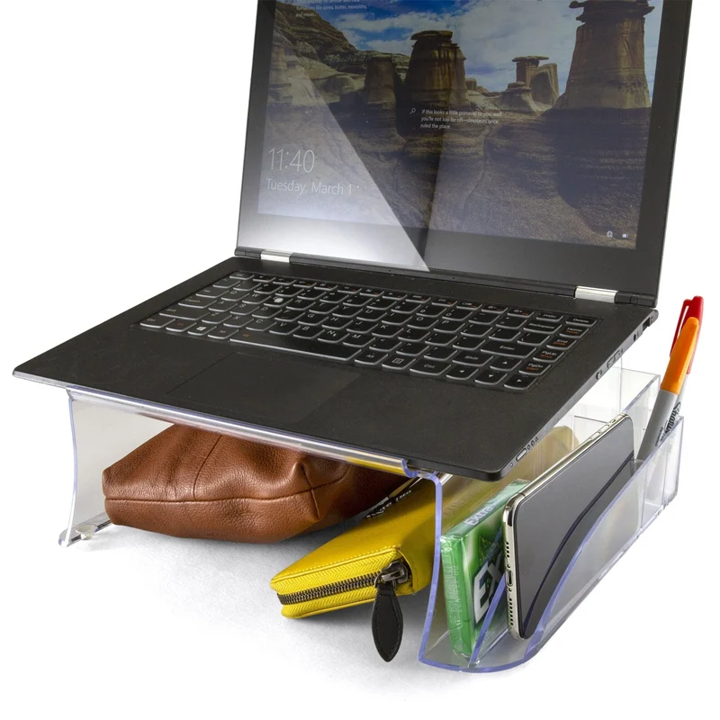 axisgo - Officemate Telephone Stand, Laptop Stand, Clear Plastic Computer Riser, Laptops Elevator for Desk, Clear (21524)
