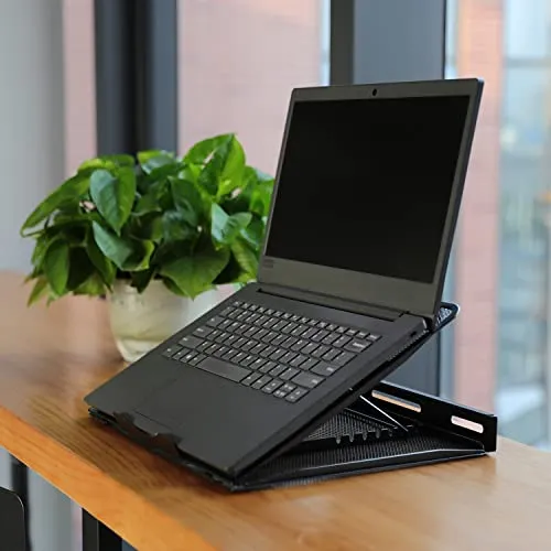axisgo - Amazon Basics Belüfteter, verstellbarer, ergonomischer Laptopständer, passend für ein Notebook bis 43,9 cm (17,3 Zoll), 33 x 28.7 x 18.5 cm, Schwarz
