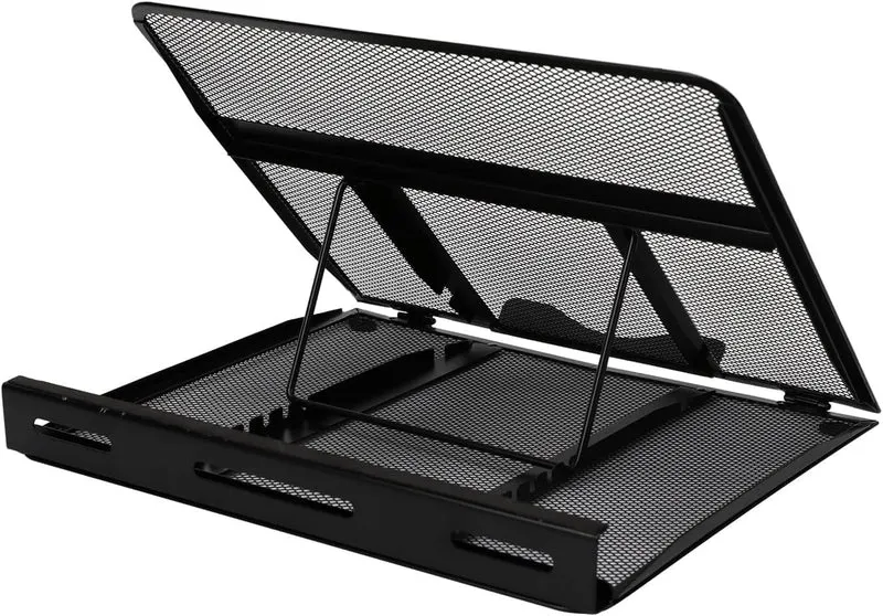 axisgo - Amazon Basics Belüfteter, verstellbarer, ergonomischer Laptopständer, passend für ein Notebook bis 43,9 cm (17,3 Zoll), 33 x 28.7 x 18.5 cm, Schwarz