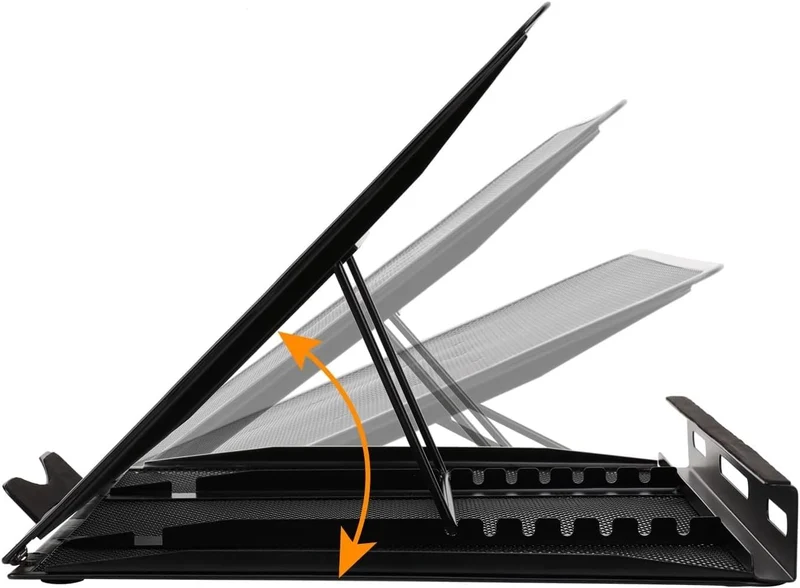 axisgo - Amazon Basics Belüfteter, verstellbarer, ergonomischer Laptopständer, passend für ein Notebook bis 43,9 cm (17,3 Zoll), 33 x 28.7 x 18.5 cm, Schwarz