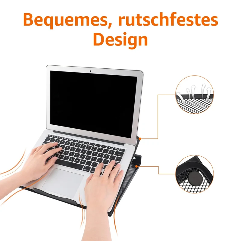 axisgo - Amazon Basics Belüfteter, verstellbarer, ergonomischer Laptopständer, passend für ein Notebook bis 43,9 cm (17,3 Zoll), 33 x 28.7 x 18.5 cm, Schwarz