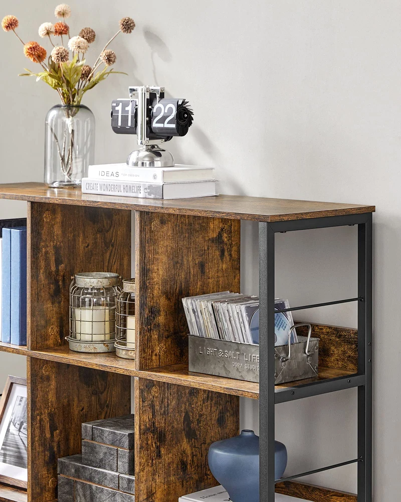 axisgo - VASAGLE Regal mit 3 Ebenen, Bücherregal, Standregal mit 9 Fächern, für Wohnzimmer, Schlafzimmer, Arbeitszimmer, Küche, 30 x 100 x 103,1 cm, vintagebraun-tintenschwarz LLS112B01