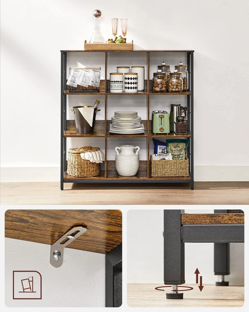 axisgo - VASAGLE Regal mit 3 Ebenen, Bücherregal, Standregal mit 9 Fächern, für Wohnzimmer, Schlafzimmer, Arbeitszimmer, Küche, 30 x 100 x 103,1 cm, vintagebraun-tintenschwarz LLS112B01