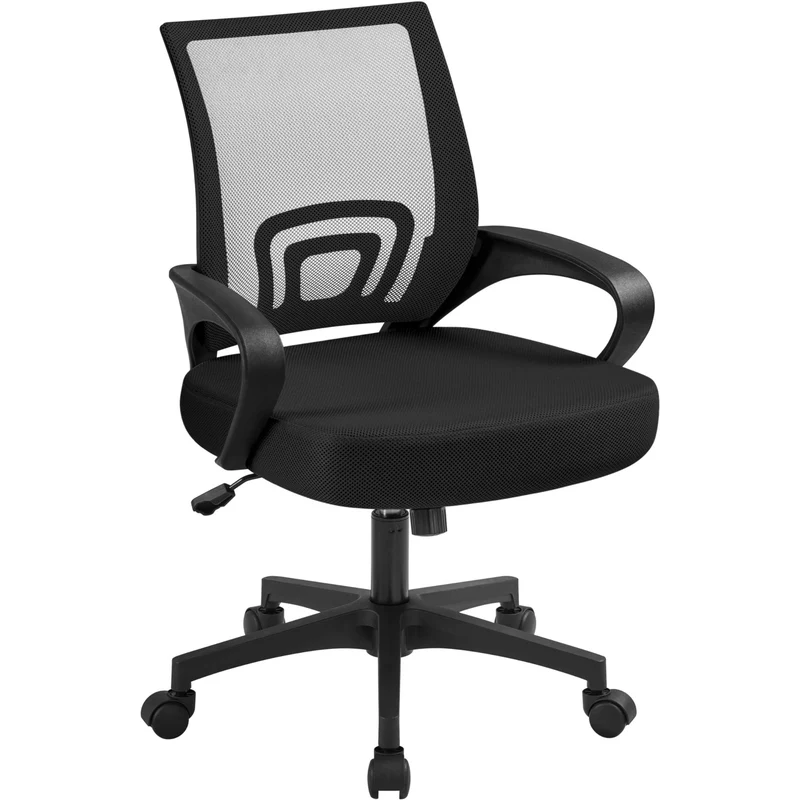 axisgo - Yaheetech Bürostuhl Ergonomisch, Schreibtischstuhl mit Netzbespannung und Armlehnen, Drehstuhl aus Mesh, Chefsessel Wippfunktion, Höhenverstellbar Rückenschonend bis 136kg Belastbar, Schwarz