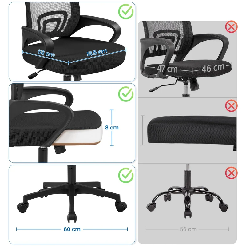 axisgo - Yaheetech Bürostuhl Ergonomisch, Schreibtischstuhl mit Netzbespannung und Armlehnen, Drehstuhl aus Mesh, Chefsessel Wippfunktion, Höhenverstellbar Rückenschonend bis 136kg Belastbar, Schwarz