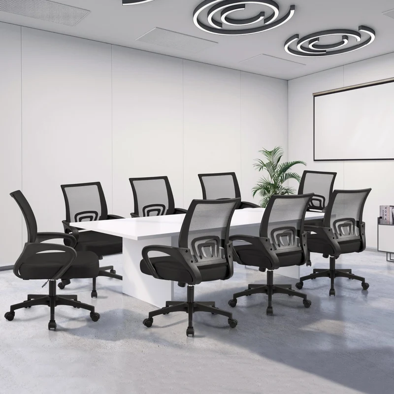 axisgo - Yaheetech Bürostuhl Ergonomisch, Schreibtischstuhl mit Netzbespannung und Armlehnen, Drehstuhl aus Mesh, Chefsessel Wippfunktion, Höhenverstellbar Rückenschonend bis 136kg Belastbar, Schwarz