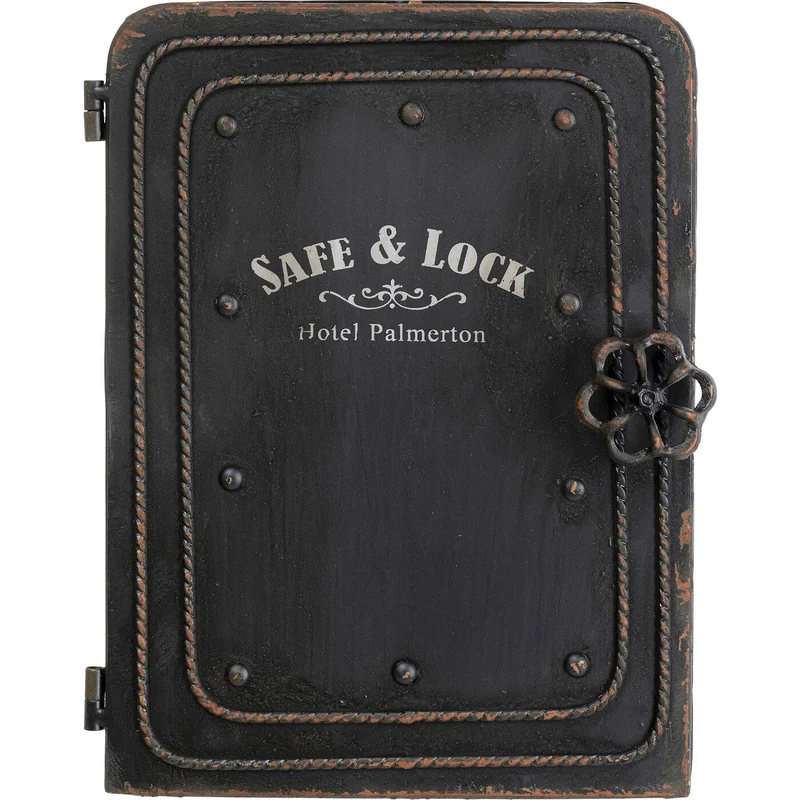 axisgo - Kare Design Schlüsselkasten Safe, Schwarz, Schrank, Vintage Safe, mit 6 Haken, Stahl, Klein, 31x24x13 cm (H/B/T)