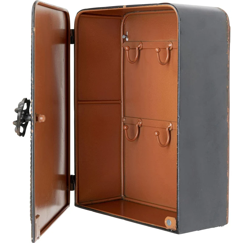 axisgo - Kare Design Schlüsselkasten Safe, Schwarz, Schrank, Vintage Safe, mit 6 Haken, Stahl, Klein, 31x24x13 cm (H/B/T)