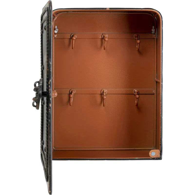 axisgo - Kare Design Schlüsselkasten Safe, Schwarz, Schrank, Vintage Safe, mit 6 Haken, Stahl, Klein, 31x24x13 cm (H/B/T)