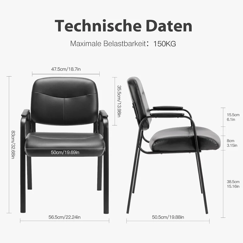 axisgo - Sweetcrispy Besucherstühle, Konferenz-Empfangsstühle, Bequeme Arbeitsstühle, Bürostühle mit hochwertiger Halbpolsterung und Kunstlederbezug, Wartezimmerstuhl mit Armlehnen, gepolstert, 1er-Set