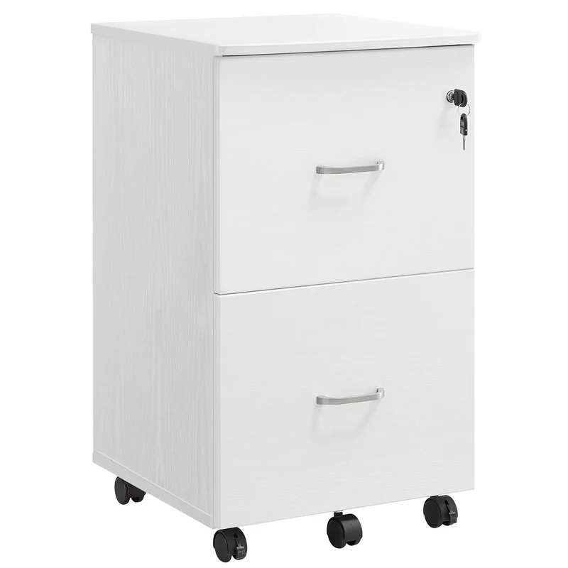 axisgo - VASAGLE Doppel-Schubladenschrank mit 2-Schubladen, abschließbarer Aktenschrank, mobiler Sockel mit verstellbaren Hängeschienen, weiß LCD027W46