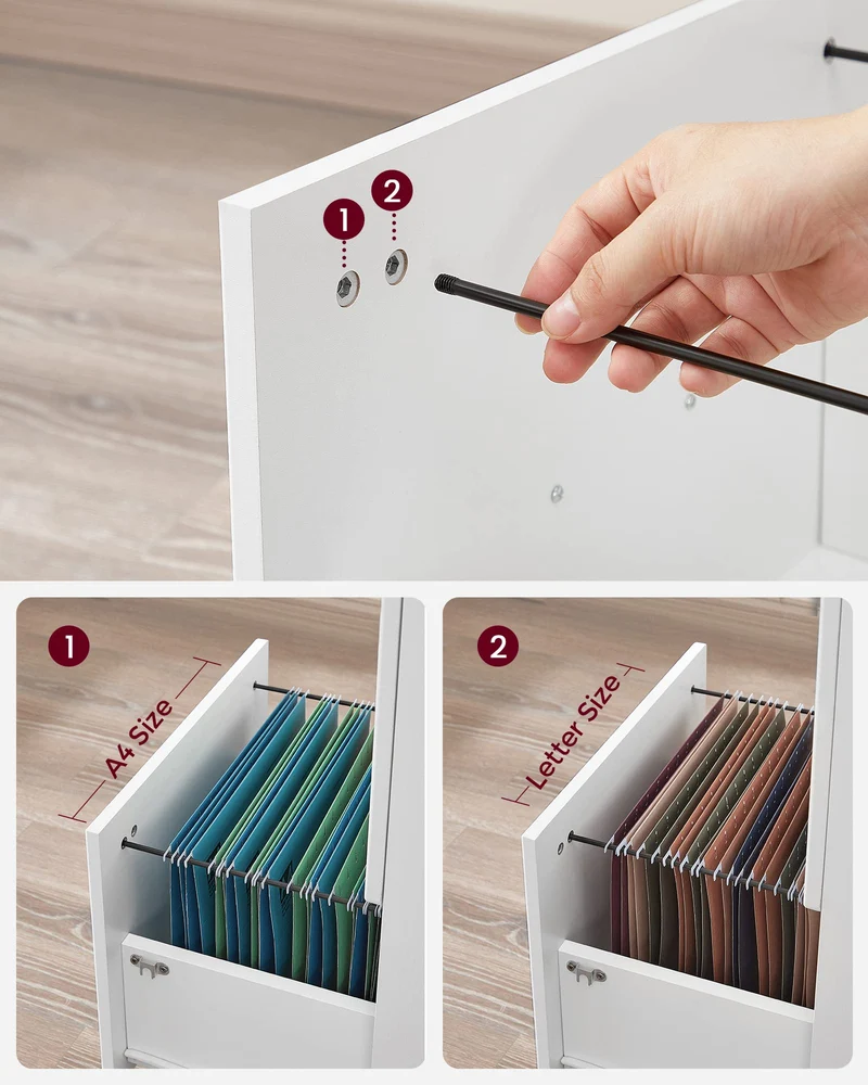axisgo - VASAGLE Doppel-Schubladenschrank mit 2-Schubladen, abschließbarer Aktenschrank, mobiler Sockel mit verstellbaren Hängeschienen, weiß LCD027W46