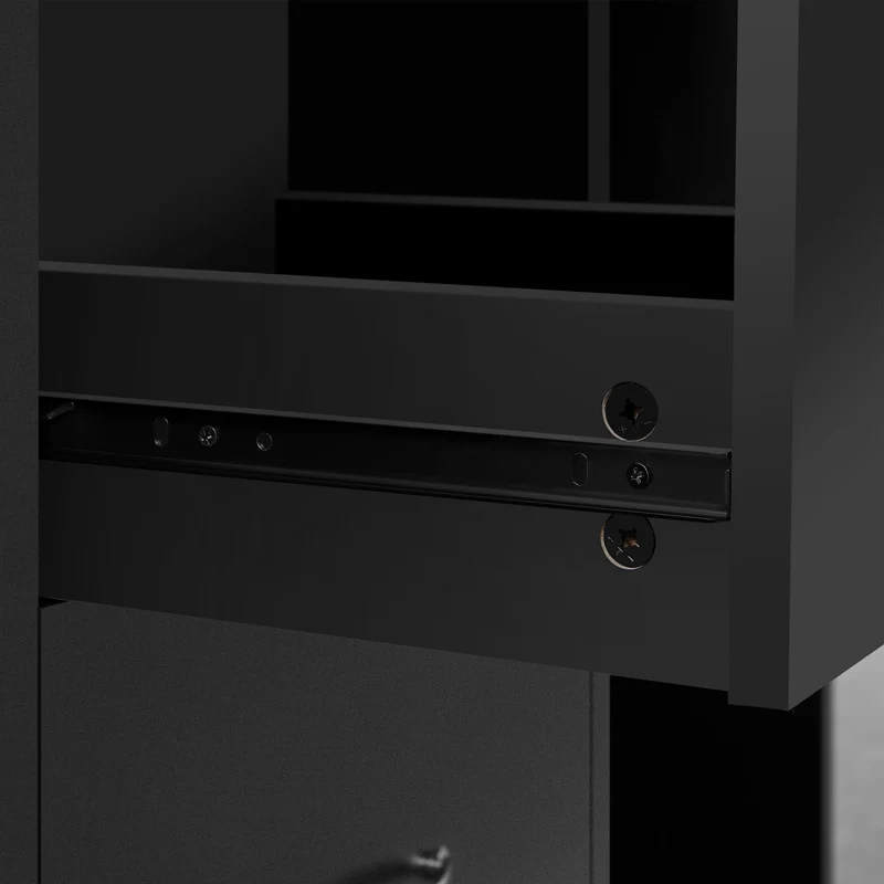 axisgo - Yaheetech Rollcontainer mit 2 schubladen, Aktenschrank, mobiler Büroschrank mit offenen Fächern, hängenden Aktenfächern, für A4 und Letter-Format, für Büro, Schlafzimmer, Wohnzimmer Schwarz