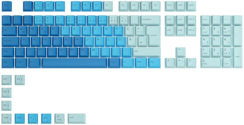 axisgo - Glorious Gaming 115x GPBT-Keycaps - Cherry-Profil, äußerst widerstandsfähiger PBT-Kunststoff, optisch EIN Blickfang, überragende Akustik, Originalschrift, Deutsch Layout - Ocean