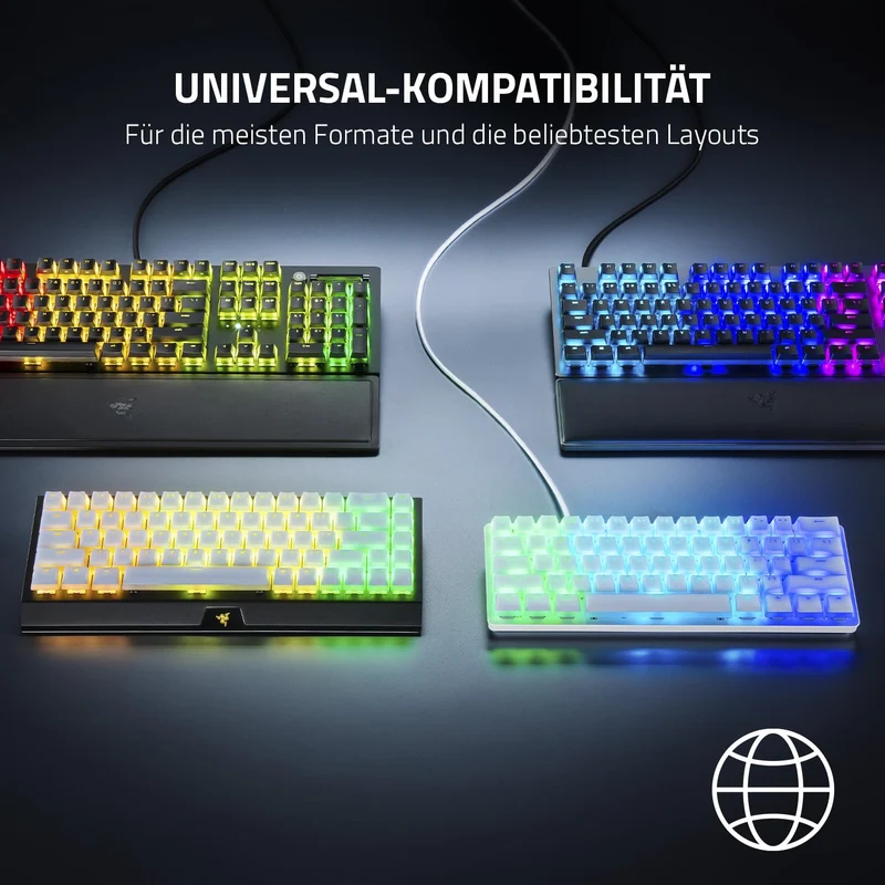 axisgo - Razer Phantom Tastenkappen-Set - Hintergrundbeleuchtungskompatibel Tasten für Razer Tastaturen (für Switches mit kreuzförmiger Achse, ABS-Material, 128 Keycaps) QWERTZ DE-Tasten | Schwarz