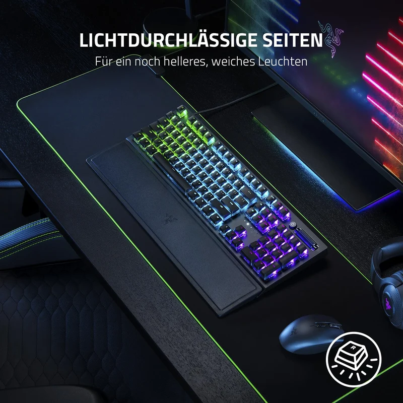 axisgo - Razer Phantom Tastenkappen-Set - Hintergrundbeleuchtungskompatibel Tasten für Razer Tastaturen (für Switches mit kreuzförmiger Achse, ABS-Material, 128 Keycaps) QWERTZ DE-Tasten | Schwarz