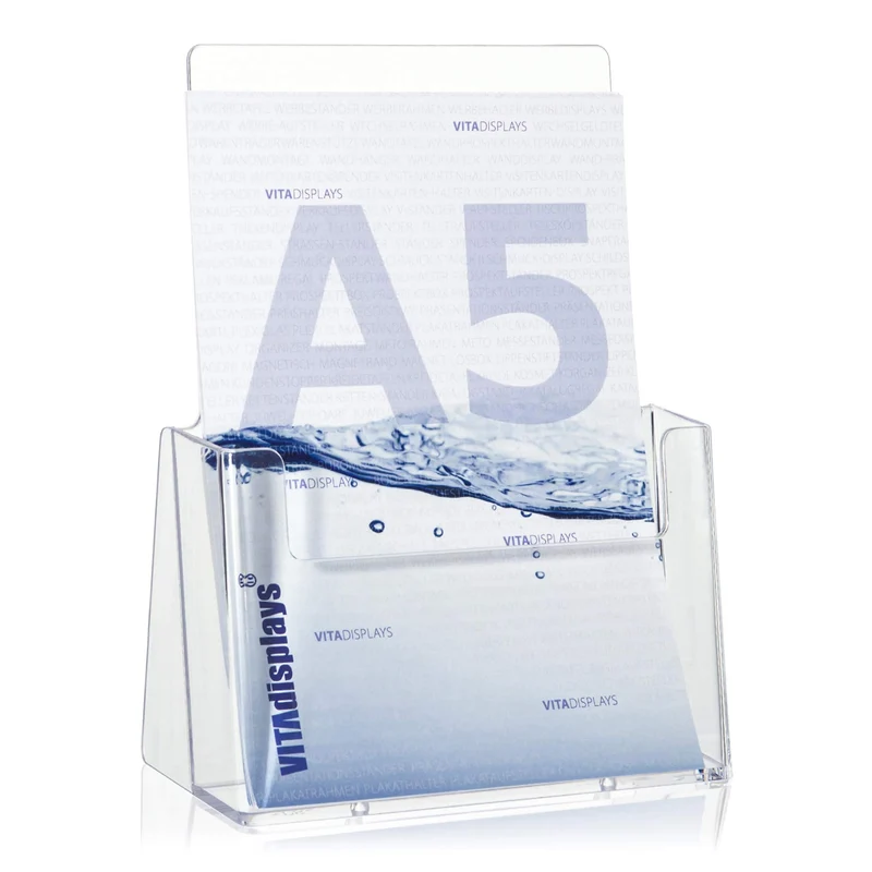 axisgo - 5 C160 Stück taymar DIN A5 Tisch-Prospekthalter, Prospektständer, glasklarer Flyerständer, Präsentationsständer