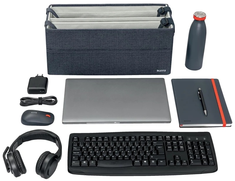 axisgo - Leitz Desk Sharing Arbeitstasche aus Stoff für hybrides und mobiles Arbeiten, Faltbare Laptop-Tasche & Aufbewahrungstasche für Büro & Laptop-Zubehör, Hot Desking Bag mit Tragegriffen, Grau, 64440089