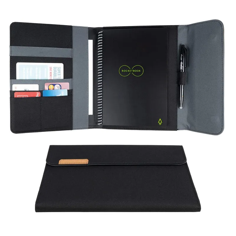 axisgo - Rocketbook Capsule 2.0 Folio Cover für Core und Fusion | 100% recycelbar, mit Stifthalter, magnetischem Verschluss und Innenstaufach | Schwarz, Executive A5 Größe 15.2 cm x 22.3 cm, 1 Stück