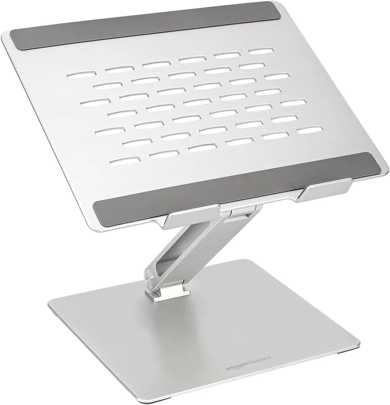 axisgo - Amazon Basics Verstellbarer ergonomischer Laptopständer mit Wärmeabzug, stufenlose Höhen- und Winkelverstellung, ideal für einen Laptop bis 43,9 cm (17,3 Zoll), 27.9 x 23 x 5.6 cm, Silber